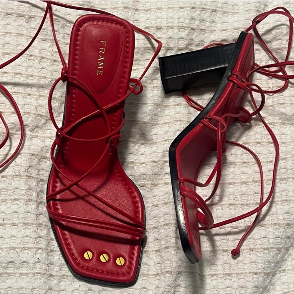 Frame Denim Red Lace-Up Heels